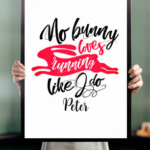 Affiche Lovely Run Motivation With Red Bunny Typography