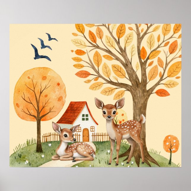 Affiche Lovely Woodland Deer Campagne Accueil Enfants (Devant)