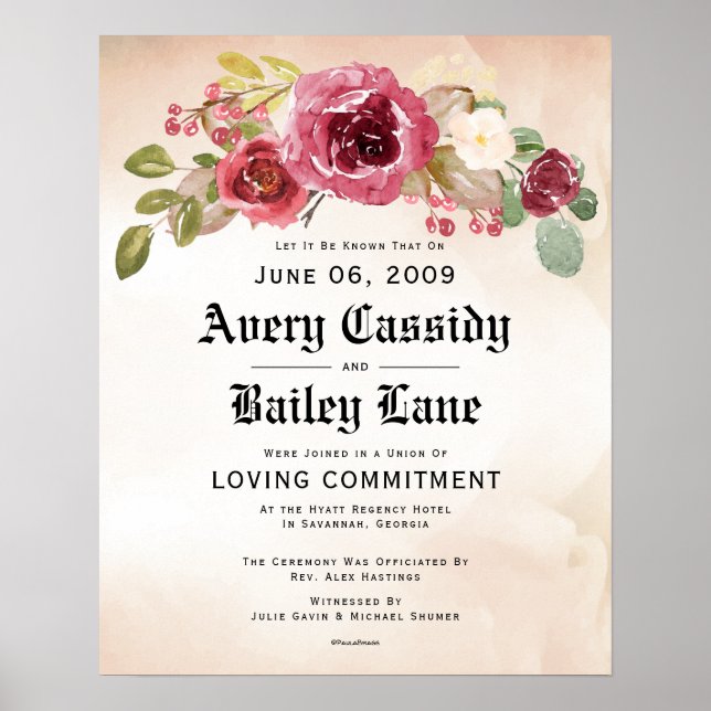 Affiche Loving Commitment ♥ Wedding Certificate (Devant)