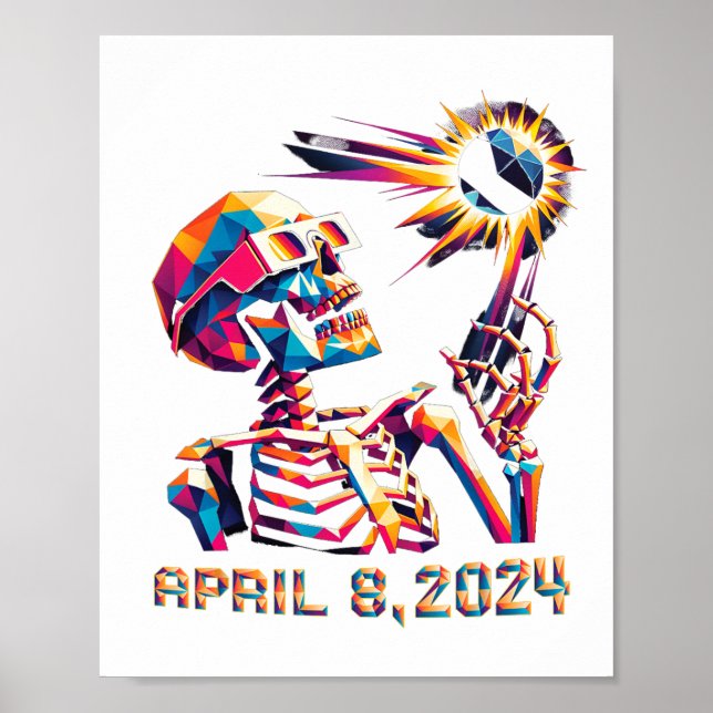Affiche Low Poly Total Eclipse 8 avril 2024 Squelette (Devant)