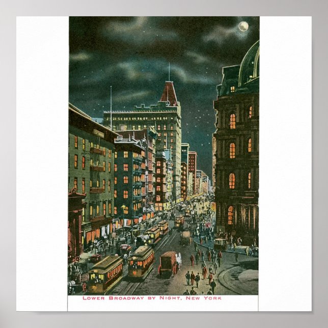 Affiche Lower Broadway par Night, New York (Devant)
