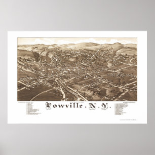 Affiche Lowville, carte panoramique de NY - 1885