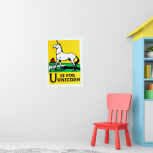 Affiche L'U Vintage Est Cute Pour L'Alphabet Unicorne