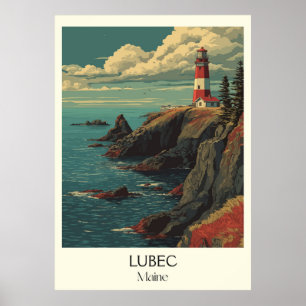 Affiche Lubec Maine Phare Vintage Falaises côtières Art