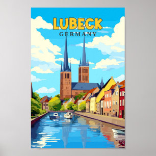 Affiche Lubeck Allemagne Voyage Art Vintage Illustration