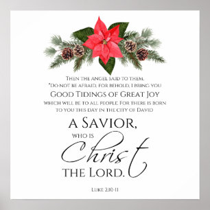 Affiche Luc 2:10-11 Bon Tidings Poinsettia Noël