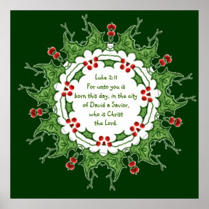 Affiche Luc 2:11 Écriture pour Noël avec houx