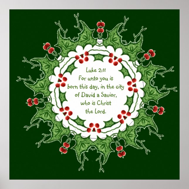 Affiche Luc 2:11 Écriture pour Noël avec houx (Devant)