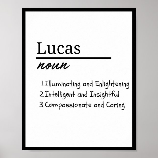 Affiche Lucas, Garçon Définition Personnalisée Du Nom (Devant)