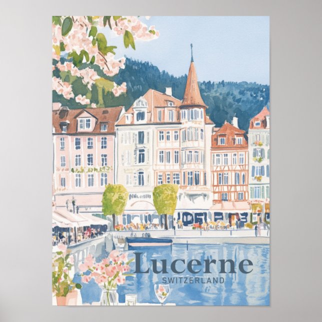 Affiche Lucerne Suisse Aquarelle Peinture Voyage (Devant)