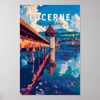 Lucerne Suisse Travel Art Vintage