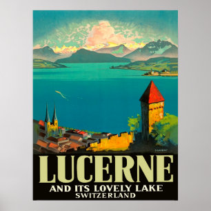 Affiche Lucerne, Suisse, vue sur le lac et les montagnes