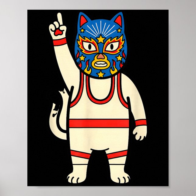 Affiche Lucha Libre Cat Wrestling Luchador Drôle Rétro (Devant)