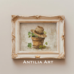 Affiche Lucky Charm Still Life Four Leaf Clover & Shamrock