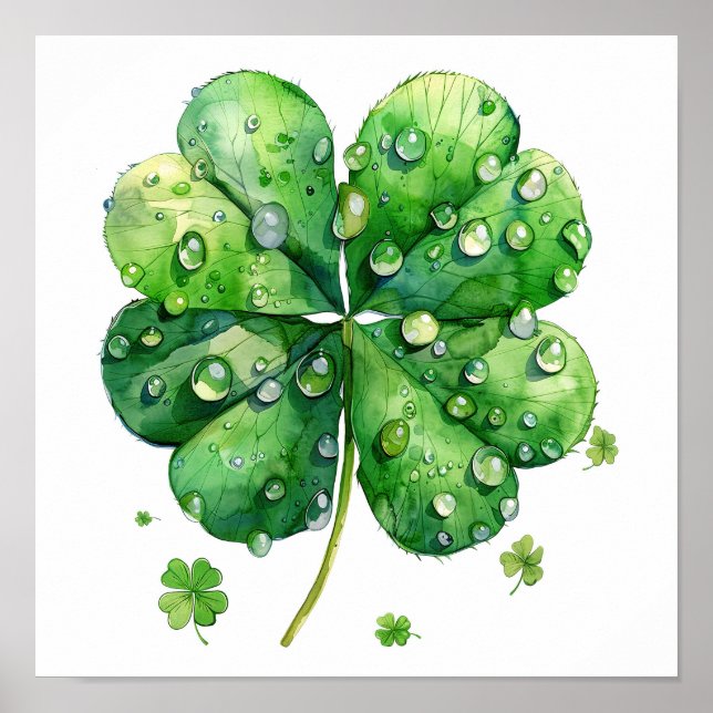 Affiche Lucky Clover Art Print, Botanical Wall Art (Devant)