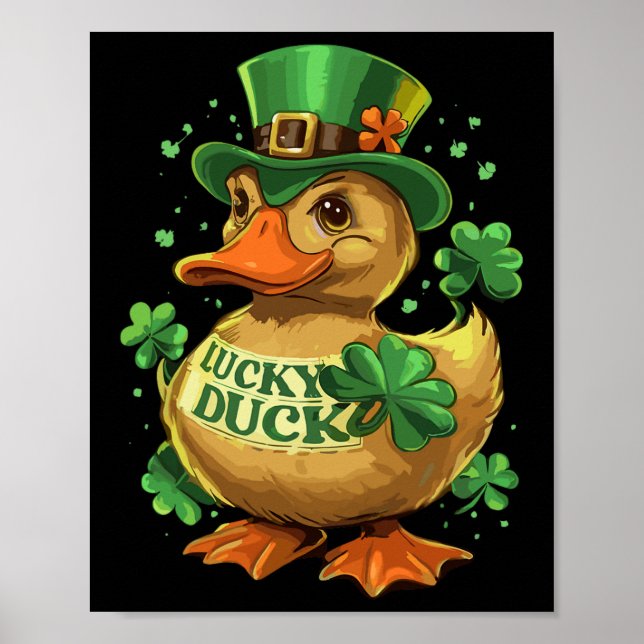 Affiche Lucky Duck Shamrock Funny Jour de la Saint Patrick (Devant)