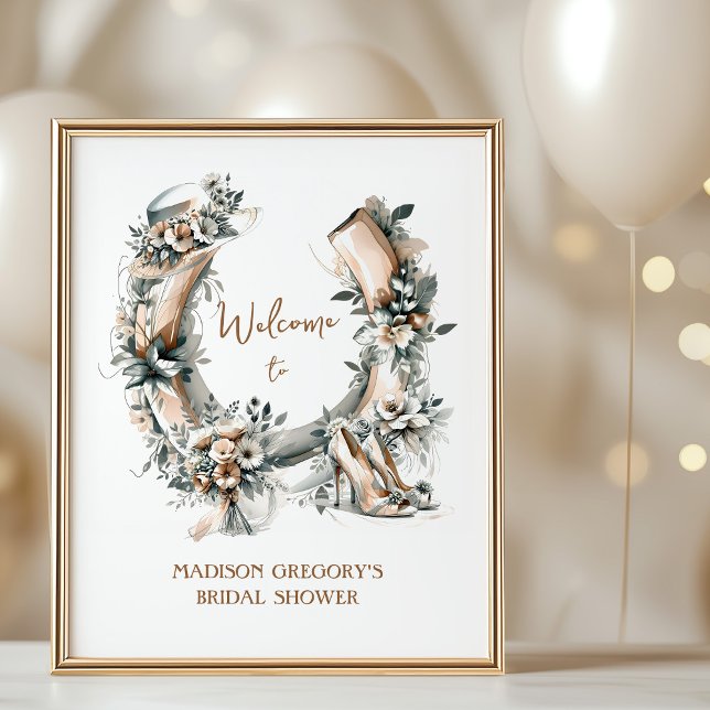 Affiche Lucky Floral Horseshoe Derby Bridal Shower Welcome (Floral Horseshoe Bridal Shower Welcome Poster - order printed or as digital download)