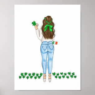 Affiche Lucky Irish Femme Four Leaf Clover Art