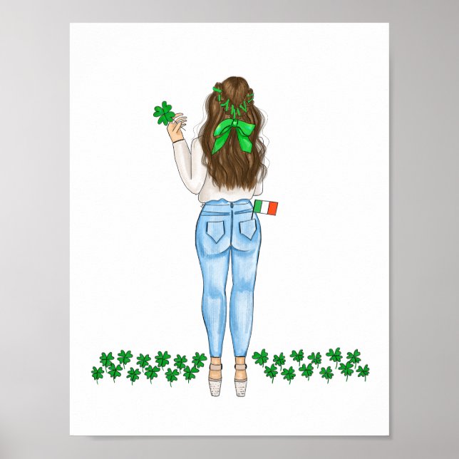 Affiche Lucky Irish Femme Four Leaf Clover Art (Devant)