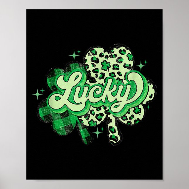 Affiche Lucky Shamrock Leopard,checkered Patricks Day Funn (Devant)