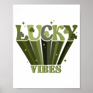 Affiche Lucky Vibes Rétro St Patrick's Day Irish Shamrock