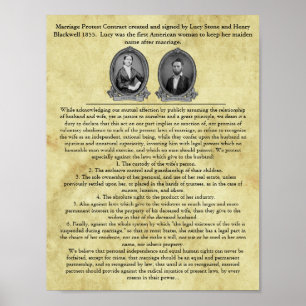 Affiche Lucy Stone Mariage Contrat Suffrage Droits Civils