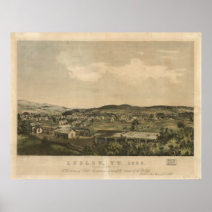 Affiche Ludlow Vermont 1859 Antique Carte panoramique