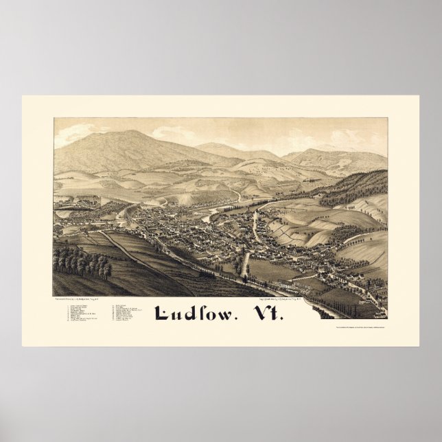 Affiche Ludlow, VT Panoramic Map - 1885 (Devant)