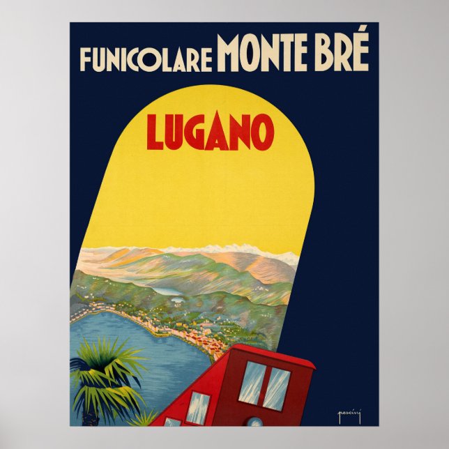 Affiche Lugano, Suisse, vue de paysage sous arche (Devant)