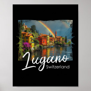 Affiche Lugano Vintage Suisse T-shirt Alpes Randonnée Lac 