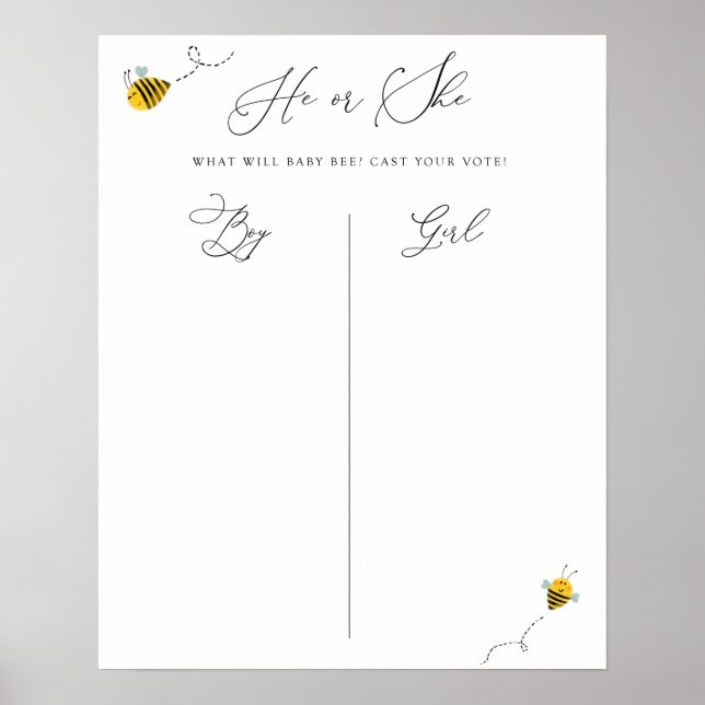 Affiche Lui ou Elle Abeille Baby shower Genre Jeu (Devant)