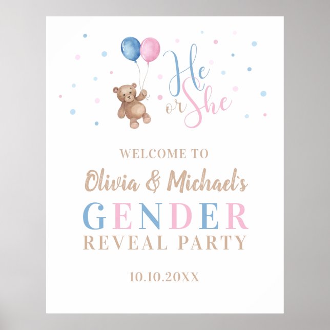 Affiche Lui ou Elle Bébé Genre RevezParty Grand Bienvenue (Devant)
