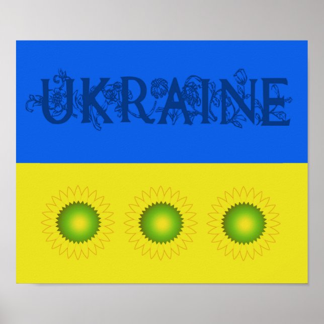 Affiche L'Ukraine drapeau avec des tournesols (Devant)