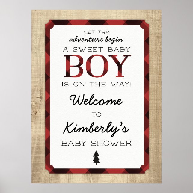 Affiche Lumberjack Buffalo Plaid Baby shower Bienvenue (Devant)