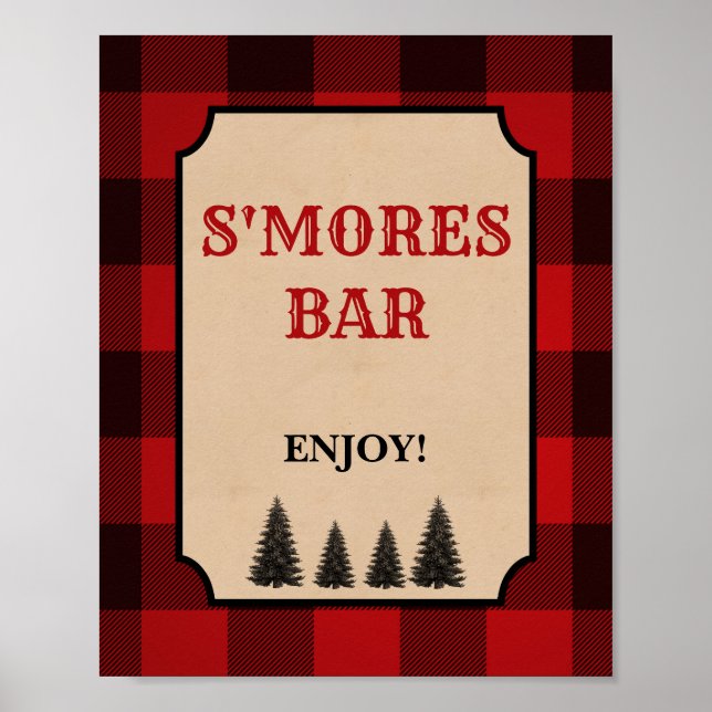 Affiche Lumberjack S'mores Bar Party Sign Red Plaid (Devant)
