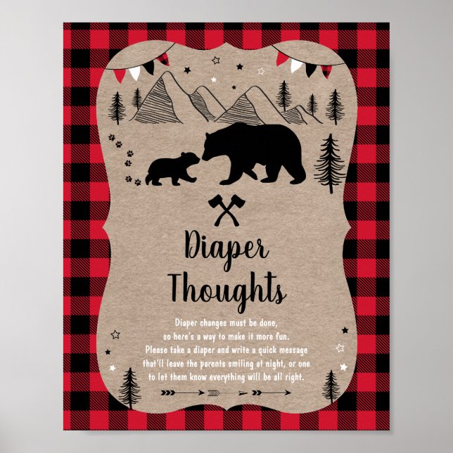 Affiche Lumberjack Woodland Bear Diaper Pensées (Devant)