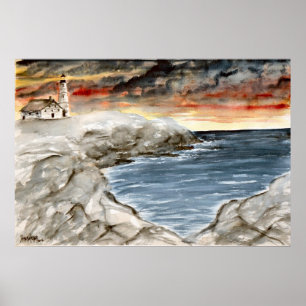 Affiche lumière à la copie d'art d'aquarelle de phare de
