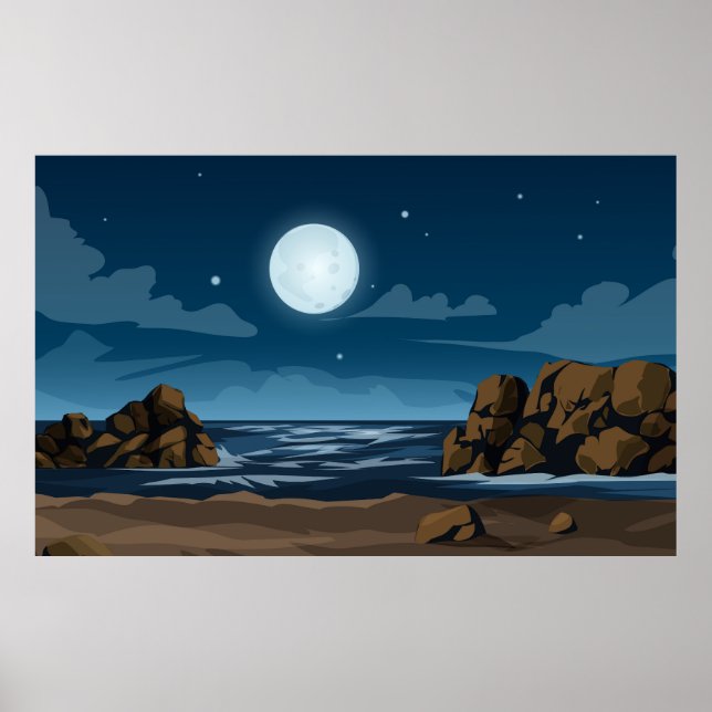 Affiche Lumière de la lune sur la plage (Devant)