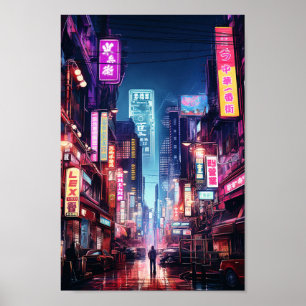 Affiche Lumière de néon de la rue de Tokyo Cyberpunk
