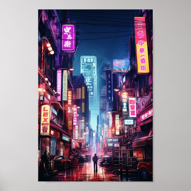 Affiche Lumière de néon de la rue de Tokyo Cyberpunk (Devant)