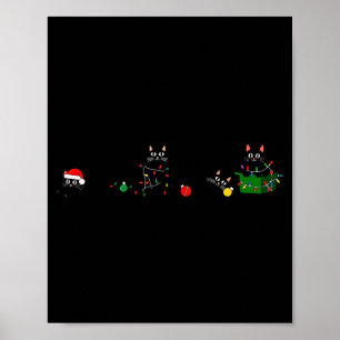 Affiche Lumière de Noël de chat noir Renne Père Noël Noël