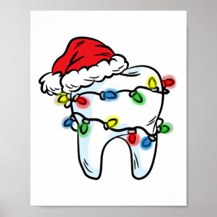Affiche Lumière de Noël Dent Chapeau de Père Noël Dentiste