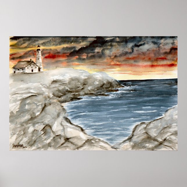 Affiche lumière de nuit 5 aquarelle du phare imprimer (Devant)