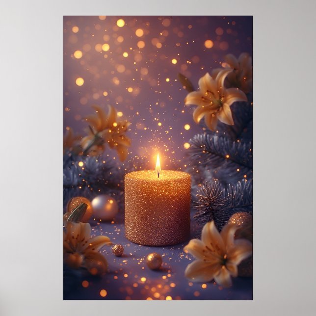 Affiche Lumière dorée de la bougie avec lys Romance & Cozy (Devant)