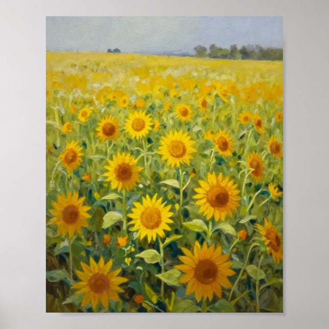 Affiche Lumière dorée : Un horizon sans fin de tournesols  (Devant)