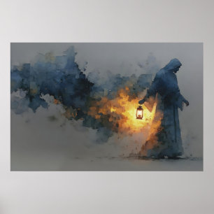 Affiche Lumière du monde Jésus Lanterne Aquarelle Moderne
