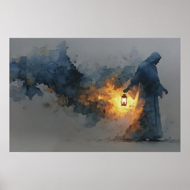 Affiche Lumière du monde Jésus Lanterne Aquarelle Moderne (Devant)