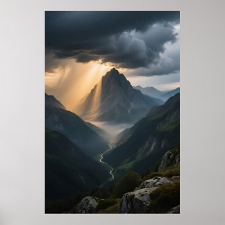 Affiche Lumière du soleil sur un sommet majestueux