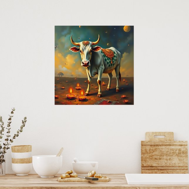Affiche Lumière indienne Sacrée Vache Diwali (Cuisine)