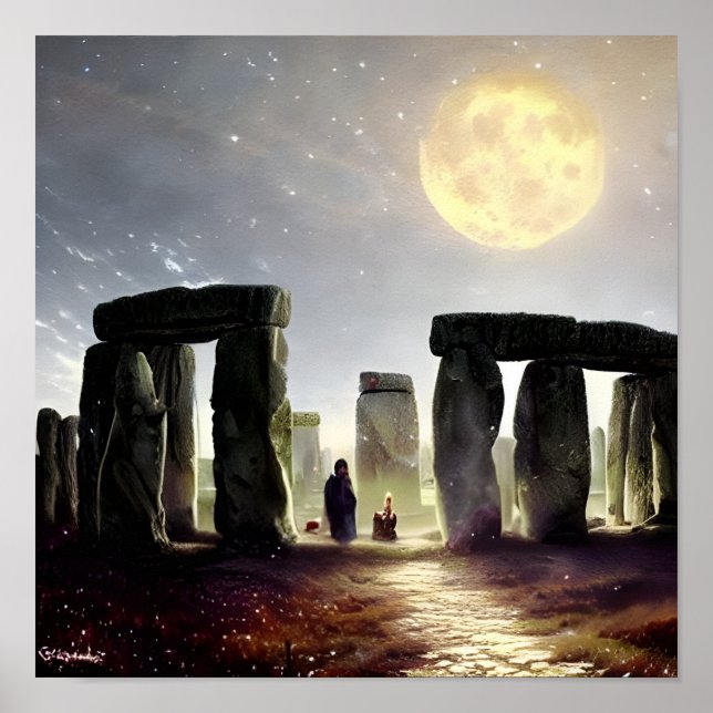 Affiche Lumière Lune sur l'Art numérique de Stonehenge (Devant)